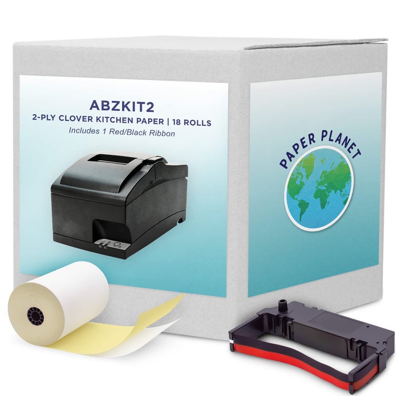 PaperPlanet Kitchen Printer Paper for Clover Kitchen Receipt Printer Star SP700 Ink Printer) by Paper Planet | 2-Ply Carbonless Paper | 18 Rolls with 1 Ribbon - Image 1